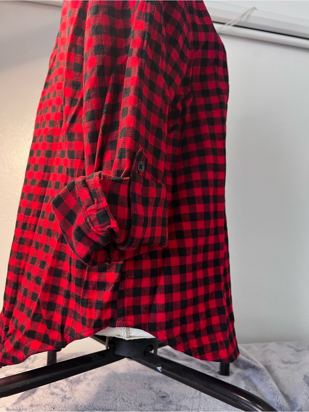 Calvin Klein Jeans Red Black Buffalo Plaid Button Front Flannel Shirt Size L - Picture 2 of 6